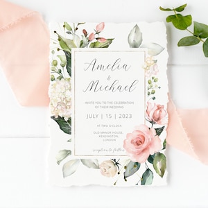 Blush Pink Wedding Invitation Template, Floral Boho Wedding Invite, Printable Template, INSTANT DOWNLOAD #I08 ISLA