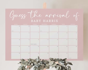 Editable Baby Shower Due Date Calendar Sign | Dusty Pink Baby Shower | Instant Download Printable Template #LC07