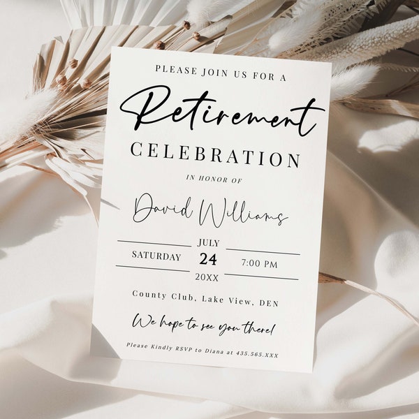 Modern Retirement Invitation | Minimalist Retirement Party Invite | Editable Retirement Invite Template | INSTANT DOWNLOAD #RP01