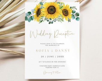 Sunflower Evening Reception Invitation Template | Rustic Wedding Reception Party Invite | Printable Template | INSTANT DOWNLOAD #I22
