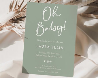 Sage Green Baby Shower Invitation Template | Green Gender Neutral Baby Shower | INSTANT DOWNLOAD #LC11