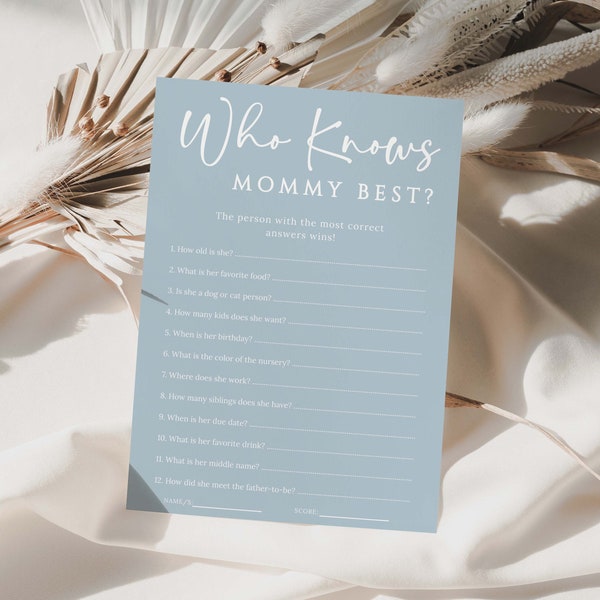 Who Knows Mommy Best Baby Shower Game, Dusty Blue Baby Shower Game Card, Who Knows Mummy Best Printable Template, DIGITAL DOWNLOAD #LC08