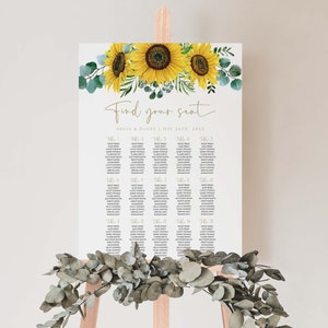 Rustic Wedding Seating Chart | Printable Table Seating Chart | Sunflower Seating Chart Template, INSTANT DOWNLOAD #I22