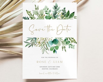 Greenery Eucalyptus Save The Date Template | Boho Save The Date Invite | Printable Template | DIGITAL DOWNLOAD #I25