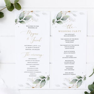 Greenery Wedding Program Template, Boho Wedding Program, Eucalyptus Order of Service, Printable Template, INSTANT DOWNLOAD #N03 ROSE
