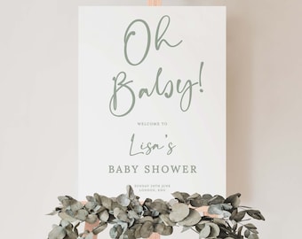 Baby Shower Welcome Sign | Gender Neutral Sage Green Shower Theme | Oh Baby Modern Baby Shower Sign | Printable & Editable Template #LC25
