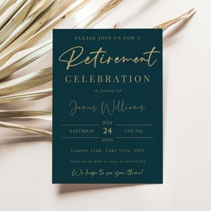 Modern Retirement Invitation | Minimalist Navy & Gold Retirement Party Invite | Editable Retirement Invite Template | INSTANT DOWNLOAD #RP02