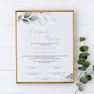 Greenery Printable Marriage Certificate Template #N03 ROSE