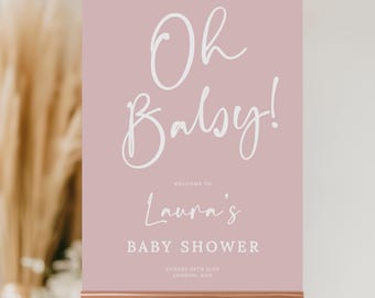 Dusty Pink Baby Shower Welcome Sign | Editable Printable Template | Girl, Neutral, Party Decor, Instant Download #LC07