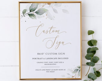 Eucalyptus Wedding Custom Sign, Greenery Wedding Custom Sign, Printable & Editable Template, DIGITAL DOWNLOAD #N03 ROSE