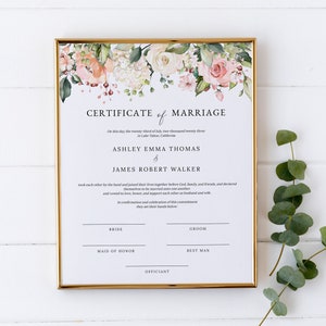 Boho Floral Heiratsurkunde druckbare Vorlage, druckbare Hochzeitsurkunde Andenken, DIGITAL DOWNLOAD #I13