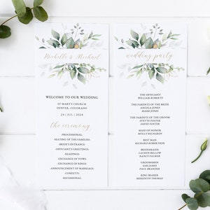 Greenery Wedding Program Template, Boho Wedding Program, Order of Service, Printable Template, INSTANT DOWNLOAD #N02