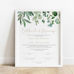 Greenery Heiratsurkunde Vorlage | Eukalyptus Hochzeitsandenken zum Ausdrucken | INSTANT DOWNLOAD #I25