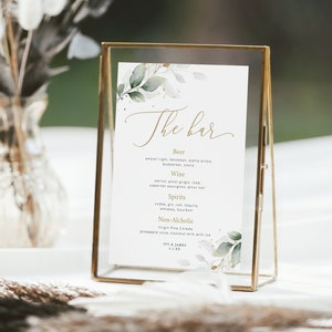 Boho Hochzeit Bar Menü Schild Vorlage, Greenery Bar Menü druckbares Schild, modernes Hochzeit Getränke Schild, bearbeitbare Bar Menü SOFORT DOWNLOAD #S9