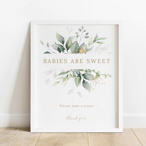 ボヘミアン ベビーシャワー 赤ちゃんはかわいいサイン | 緑とユーカリのテーマの編集可能なテンプレート #LC05