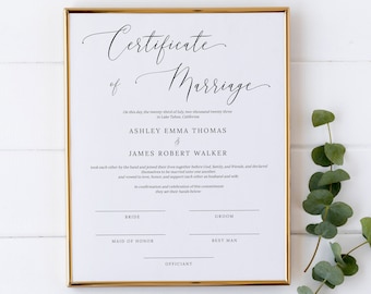 Minimalist Marriage Certificate Keepsake Template, Modern Printable Wedding Certificate, INSTANT DOWNNLOAD #M01