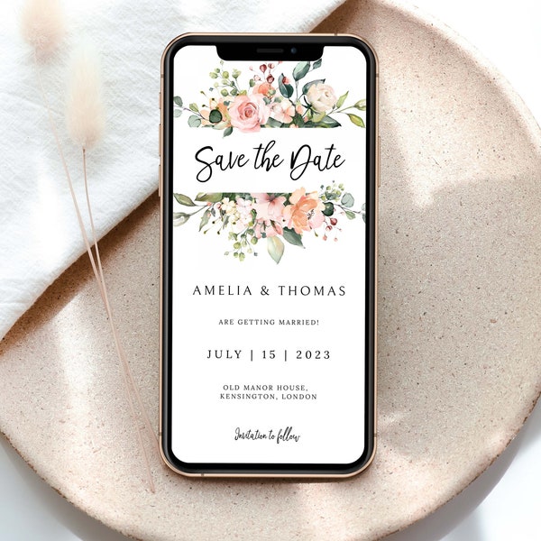 Boho Save The Date Invitation | Floral Blush Electronic Save The Date Invite | Phone Text Message Save The Date | INSTANT DOWNLOAD #I06