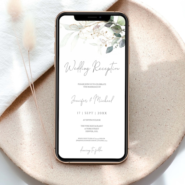 Electronic Wedding Reception Invitation Template, Phone Text Boho Evening Reception Invite, Greenery Wedding, DIGITAL DOWNLOAD #N05 KATE