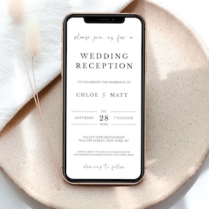 Electronic Wedding Reception Invitation Template, Phone Text Evening Reception Invite, Modern Minimal Wedding, DIGITAL DOWNLOAD #M06 ADELE