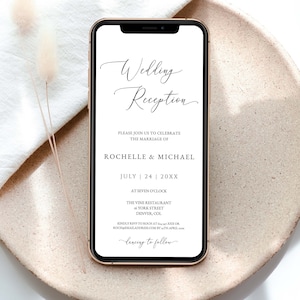 Electronic Wedding Reception Invitation Template, Phone Text Evening Reception Invite, Modern Minimal Wedding, DIGITAL DOWNLOAD #M01