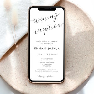 Electronic Wedding Reception Invitation Template, Phone Text Evening Reception Invite, Modern Minimal Wedding, DIGITAL DOWNLOAD #I11