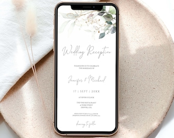 Plantilla electrónica de invitación a la recepción de bodas, invitación a la recepción nocturna boho con texto telefónico, boda verde, DESCARGA DIGITAL #N05 KATE