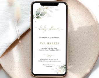 Electronic Gender Neutral Baby Shower Invite, Greenery Baby Shower Invitation, Editable Phone Evite Template, INSTANT DOWNLOAD #LC04
