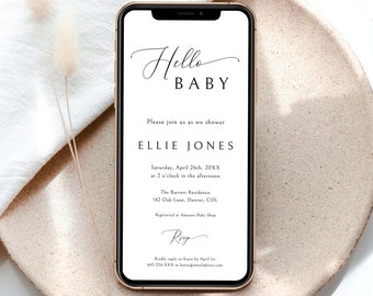 Electronic Minimalist Baby Shower Invite, Gender Neutral Baby Shower Invitation, Editable Phone Evite Template, INSTANT DOWNLOAD #LC01