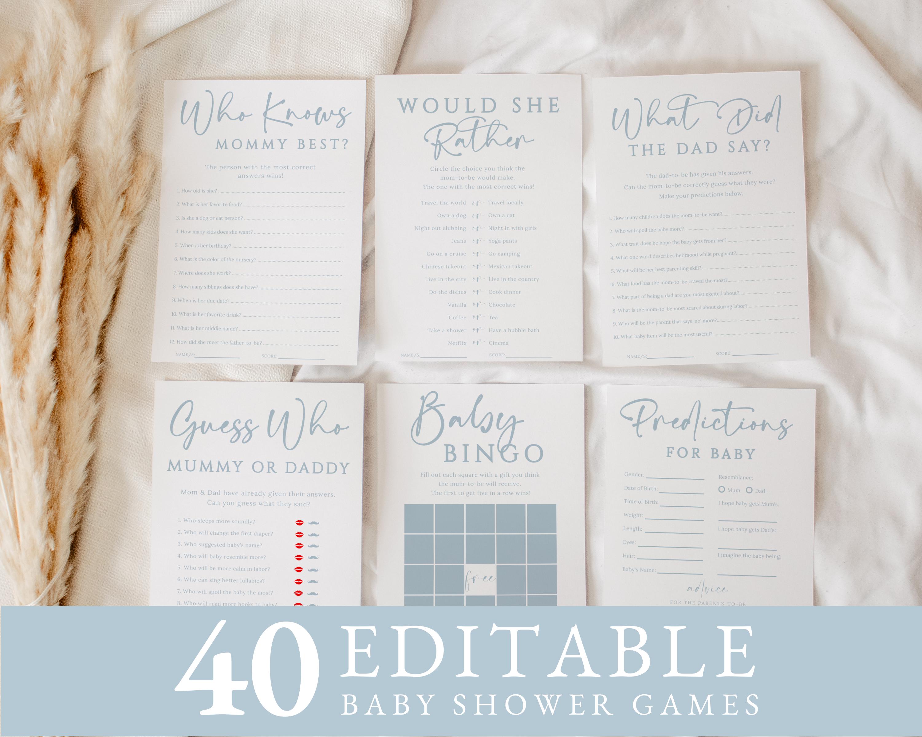 Blue Baby Shower Games Bundle | Editable & Printable Games | Instant ...
