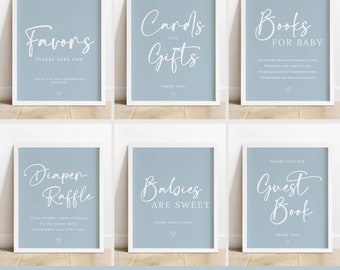 Light Blue Baby Shower Table Sign Template | Blue Boy Baby Shower Signs | Guest Book, Cards & Gifts, Favor Sign | Instant Download #LC08