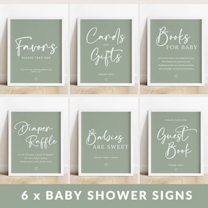 Plantilla para letrero de mesa de baby shower en verde salvia / Baby shower de género neutro / Libro de visitas, tarjetas y regalos, letrero de recuerdo / Descarga instantánea #LC11