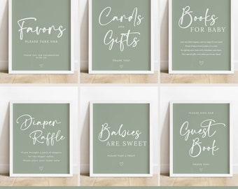Sage Green Baby Shower Table Sign Template | Gender Neutral Baby Shower | Guest Book, Cards & Gifts, Favor Sign | Instant Download #LC11