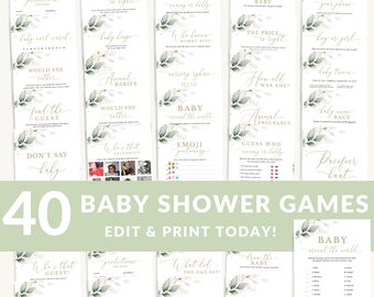 Boho Greenery Baby Shower Games Bundle | Editable & Printable Games | Instant Download #LC04