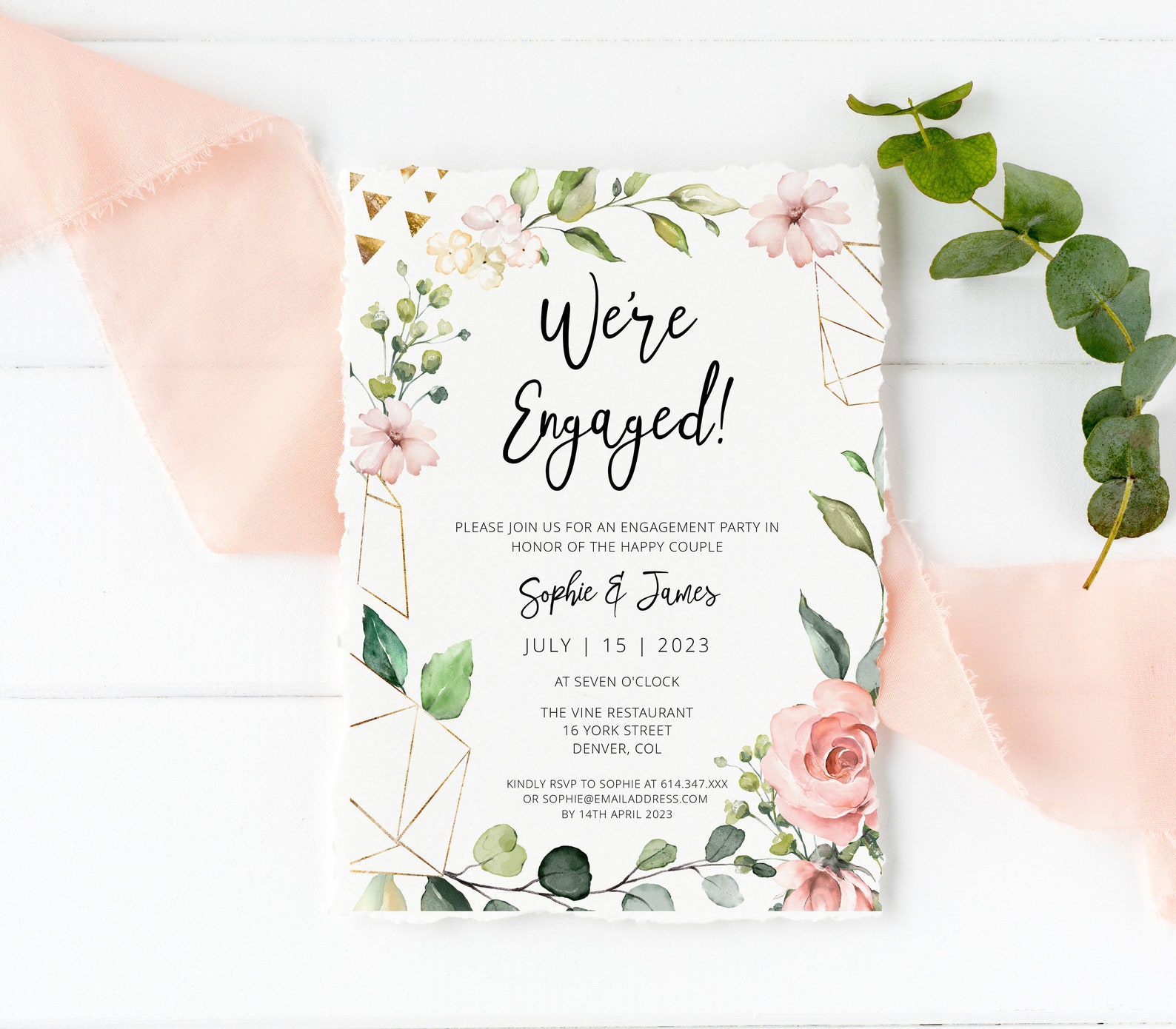 Boho Engagement Party Invitation Template Blush Pink Etsy UK