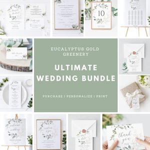 Greenery Ultimate Wedding Bundle Template Set, Printable Large Wedding Invitation Bundle, DIGITAL DOWNLOAD #N01