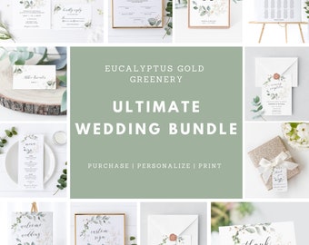 Greenery Ultimate Wedding Bundle Template Set, Printable Large Wedding Invitation Bundle, DIGITAL DOWNLOAD #N01