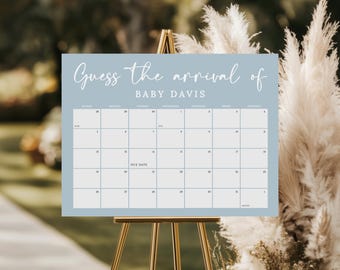 Baby Shower Due Date Calendar Sign, Light Blue Boy Editable Printable #LC08