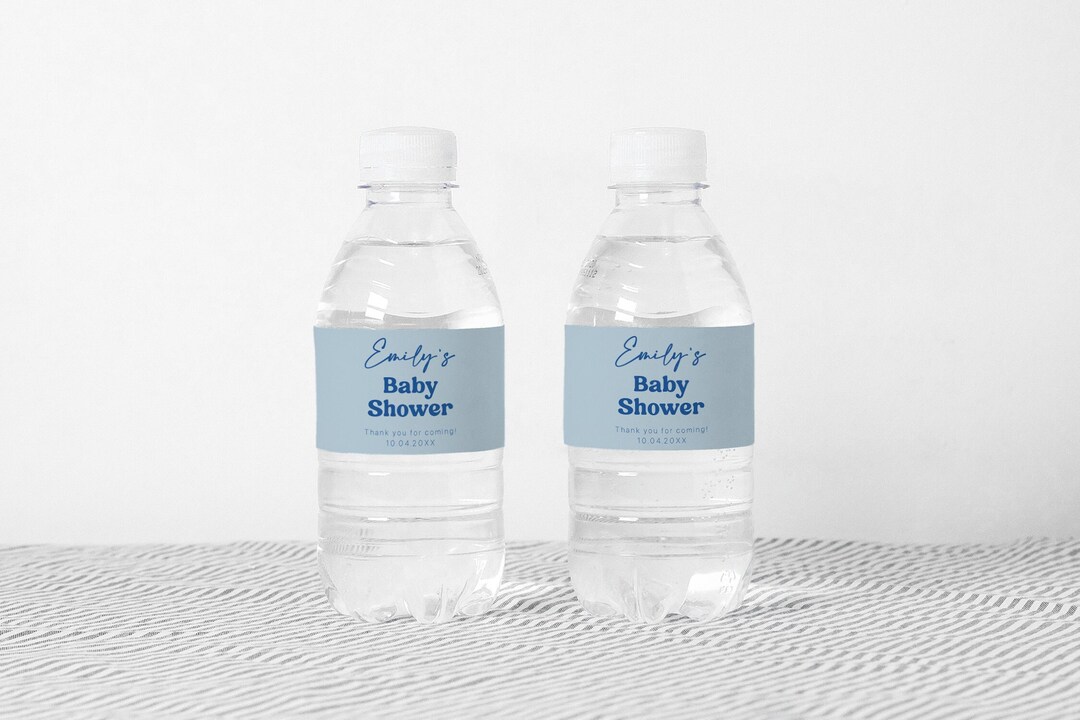 Editable Water Bottle Label, Blue Baby Shower Water Label, Printable ...
