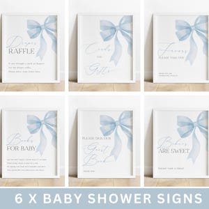Blue Bow Baby Shower Table Sign Template | Coquette Bow Baby Shower Signs | Guest Book, Cards & Gifts, Favor Sign | Instant Download #LC43