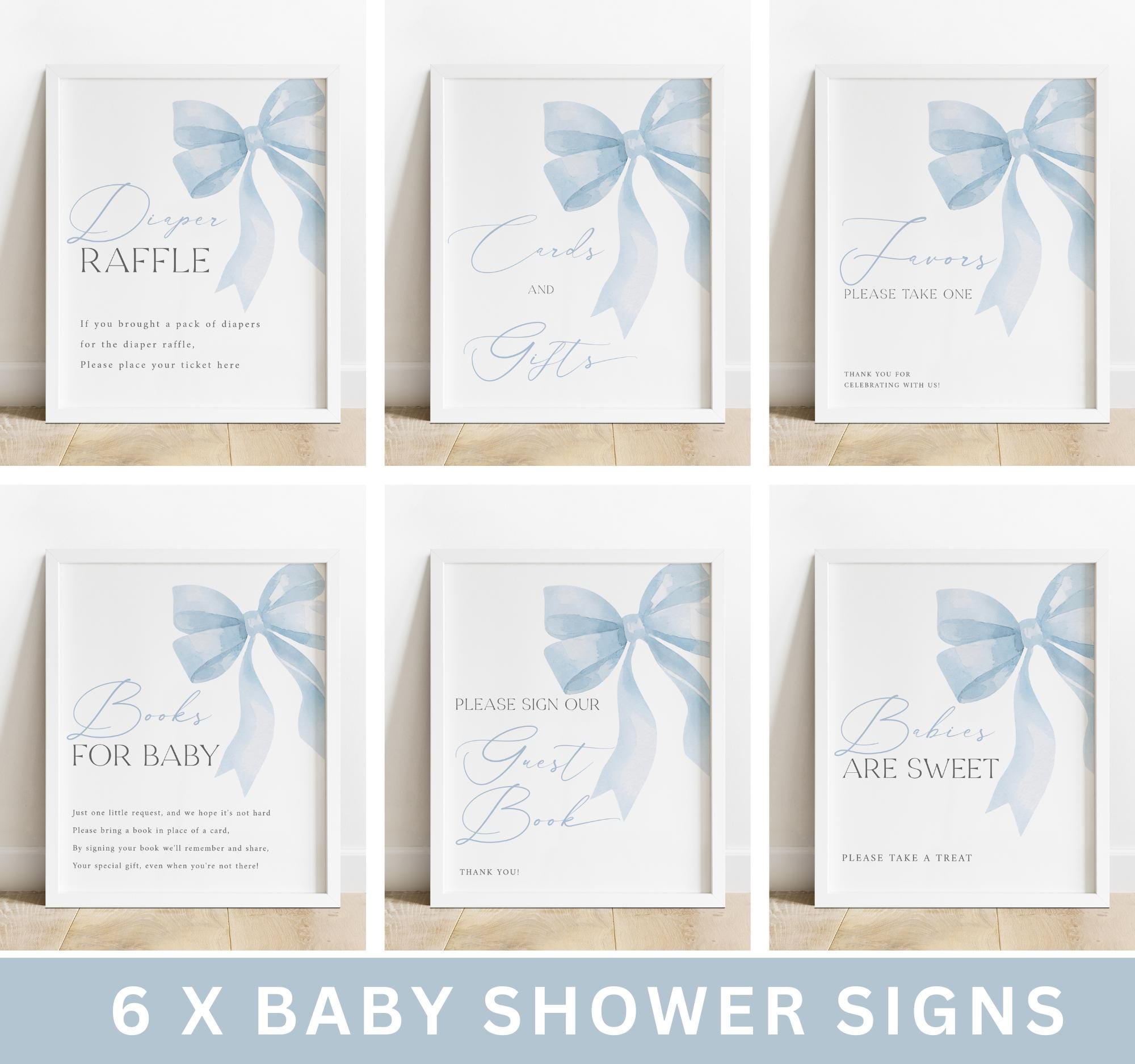 Blue Bow Baby Shower Table Sign Template | Coquette Bow Baby Shower Signs | Guest Book, Cards & Gifts, Favor Sign | Instant Download #LC43