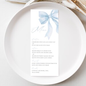 Blue Bow Menu, Editable Blue Bow Menu Template, Blue Baby Shower Menu, Boy Baby Shower Decor, INSTANT DOWNLOAD #LC43