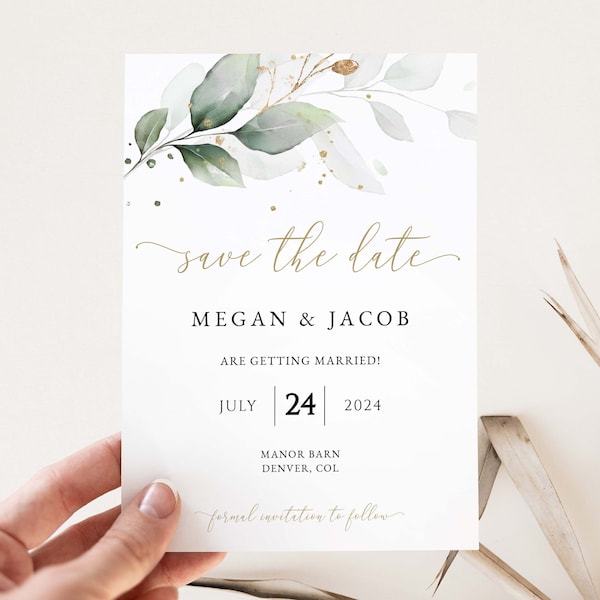 Greenery Save The Date Template, Boho Save The Date Invite, Printable Template, DIGITAL DOWNLOAD #N03 ROSE