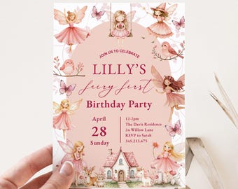 Fairy First Birthday Invitation, Editable My Fairy First Birthday Invite, Fairy 1st Party Evite, Canva Template, INSTANT DOWNLOAD #LE11