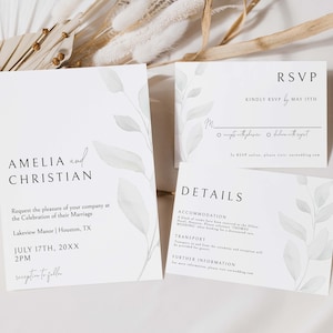 Modern Wedding Invitation Template Set, Minimalist Wedding Invite Suite, Printable Template, DIGITAL DOWNLOAD #M07
