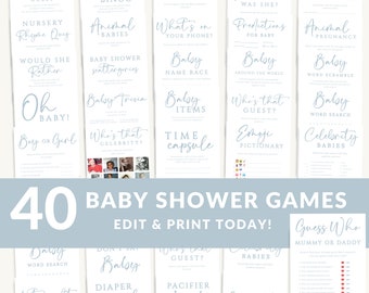 Blue Baby Shower Games Bundle | Editable & Printable Games | Instant Download #LC20