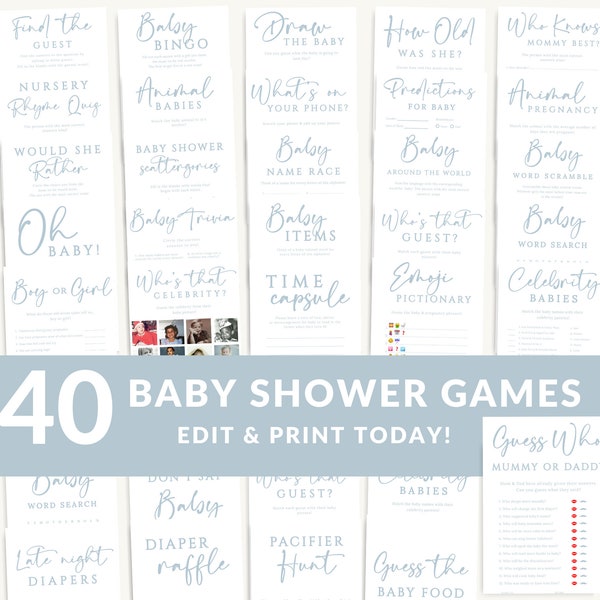 Blue Baby Shower Games Bundle | Editable & Printable Games | Instant Download #LC20