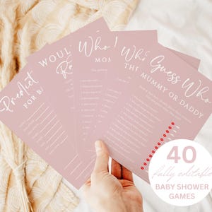 Blush Pink Baby Shower Games Bundle, Fun Baby Shower Game Cards, Editable & Printable Games, Instant Download #LC07