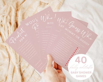 Blush Pink Baby Shower Games Bundle, Fun Baby Shower Game Cards, Editable & Printable Games, Instant Download #LC07