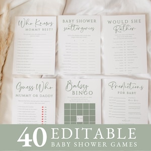 Sage Green Baby Shower Games Bundle | Gender Neutral Green Baby Shower Games | Editable & Printable Templates | Instant Download #LC25
