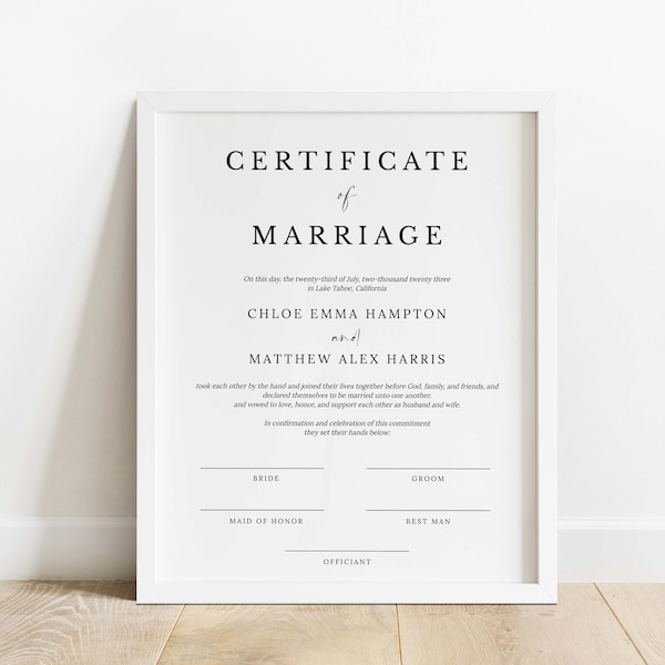 Plantilla de certificado de matrimonio imprimible minimalista moderno #M06 ADELE